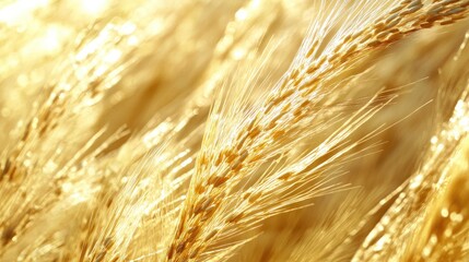 Close-Up View of Golden Wheat Field with Sunlight Reflection