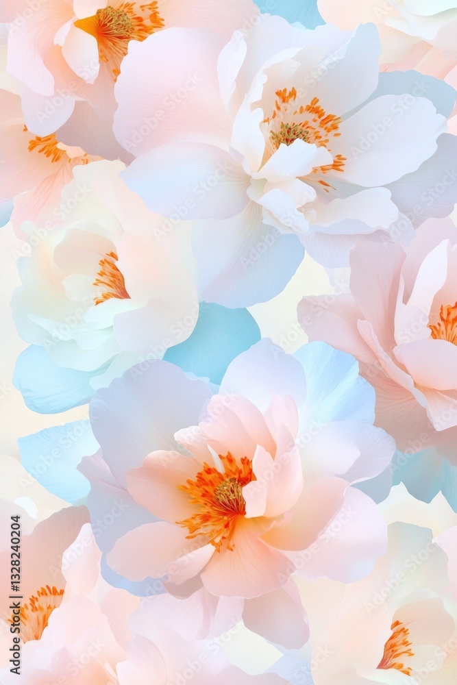 Aufkleber seamless floral pattern featuring array of delicate flowers in soft pastel colors on light backgroun