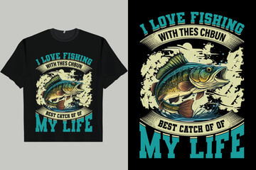 Fototapeta premium Japanese Retro Harajuku Ukiyo-I LOVE FISHING WITH THES CHBUN BEST CATCH OF OF MY LIFE Men's Women's T-Shirt 