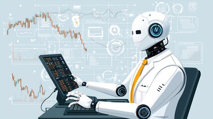 2d vector concept of trader using AI powered trading algorithms for market predictions