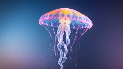 
Graceful Jellyfish Drifting in Vibrant Colors,ethereal jellyfish glowing softly in blue and pink,
Glowing jellyfish in the ocean depths,A jellyfish is floating in the ocean