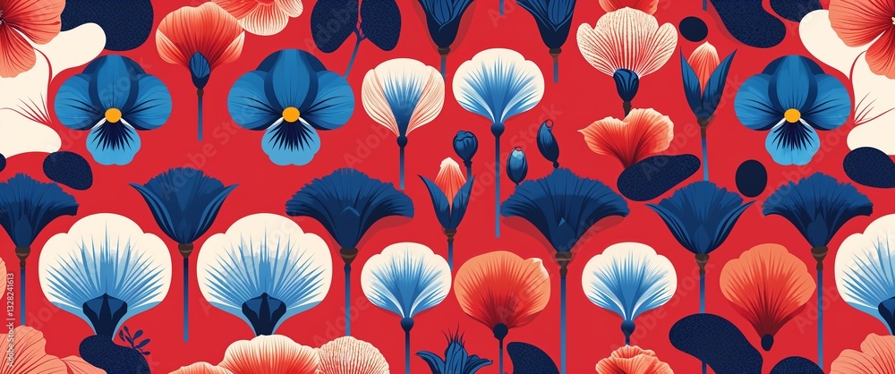 Poster iris pattern on red plain background digital abstract art work illustration design