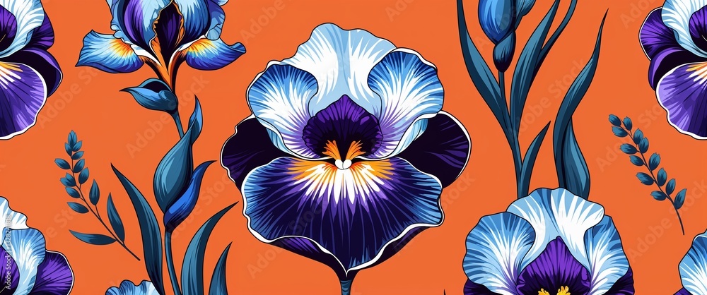 Poster iris pattern on orange plain background digital abstract art work illustration design