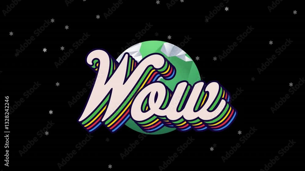 Poster animation of colorful text layers over planet and stars on black background