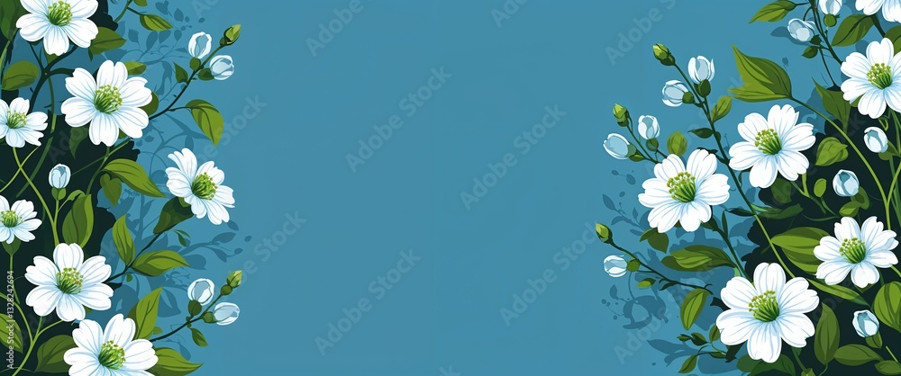 Poster jasmine pattern on cyan plain background digital abstract art work illustration design