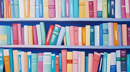 Colorful bookshelf with vibrant books on the shelves, an artistic display