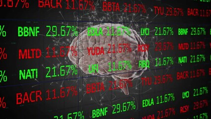 Animation of brain's neural connections over stock market data in school setting - Powered by Adobe