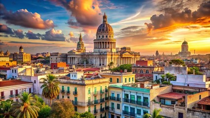 Fototapeta premium Panoramic Havana Cuba Capitol Building Cityscape Historic Architecture