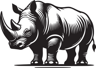 Obraz premium rhino vector illustration, rhino logo design, rhino vector icon, rhino silhouette vector, rhino silhouette vector black and white