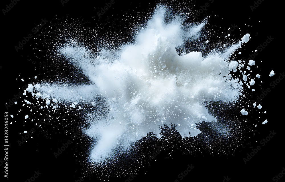 Poster explosive white powder burst studio setup high-resolution image dark background captivating visual c