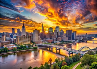 Obraz premium Panoramic Nashville Skyline at Sunset, Vibrant Cityscape