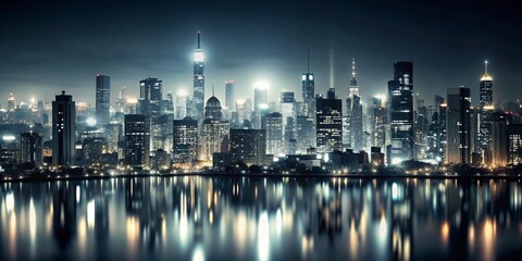 Panoramic Night Cityscape: Abstract Grey and Black Gradient Blur