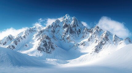 Majestic snow-capped mountain peak under a vibrant blue sky.