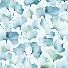 Watercolor ginkgo leaves in shades of blue and green, Watercolor print in rustic vintage style, textile or wallpapers.