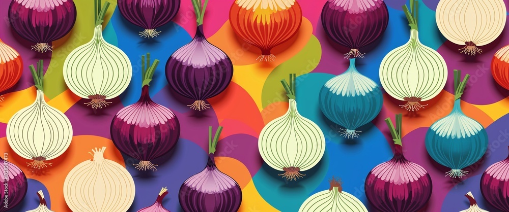 Poster onion pattern on colorful plain background digital abstract art work illustration design