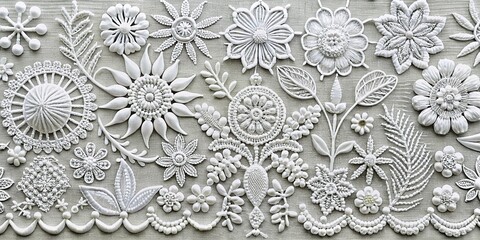 Panoramic PNG Embroidery Patterns: White Background Accessory Designs
