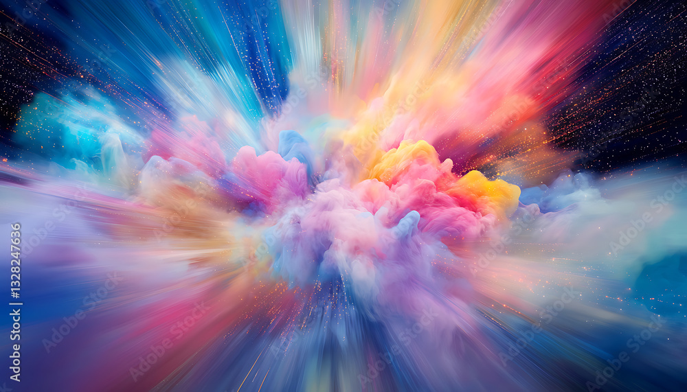Poster dynamic color explosion abstract art digital creation vibrant environment wide angle creative expres