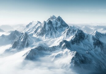 Obraz premium Majestic Snow-Capped Mountain Range under Clear Sky with Cloud Cover and Serene Atmosphere Ideal for Nature and Adventure Themes