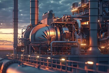 Ultra Quality Picture of Gas Turbine Electrical Power Plant at Twilight