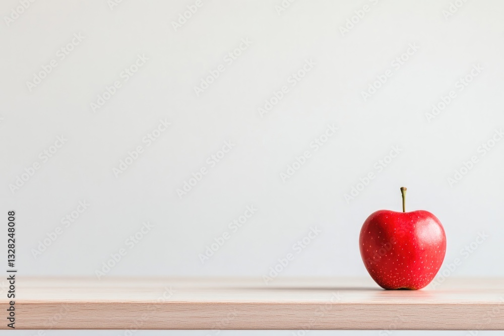 Poster tidy wooden desk with single red placed in center symbolizing education set against minimalistic whi
