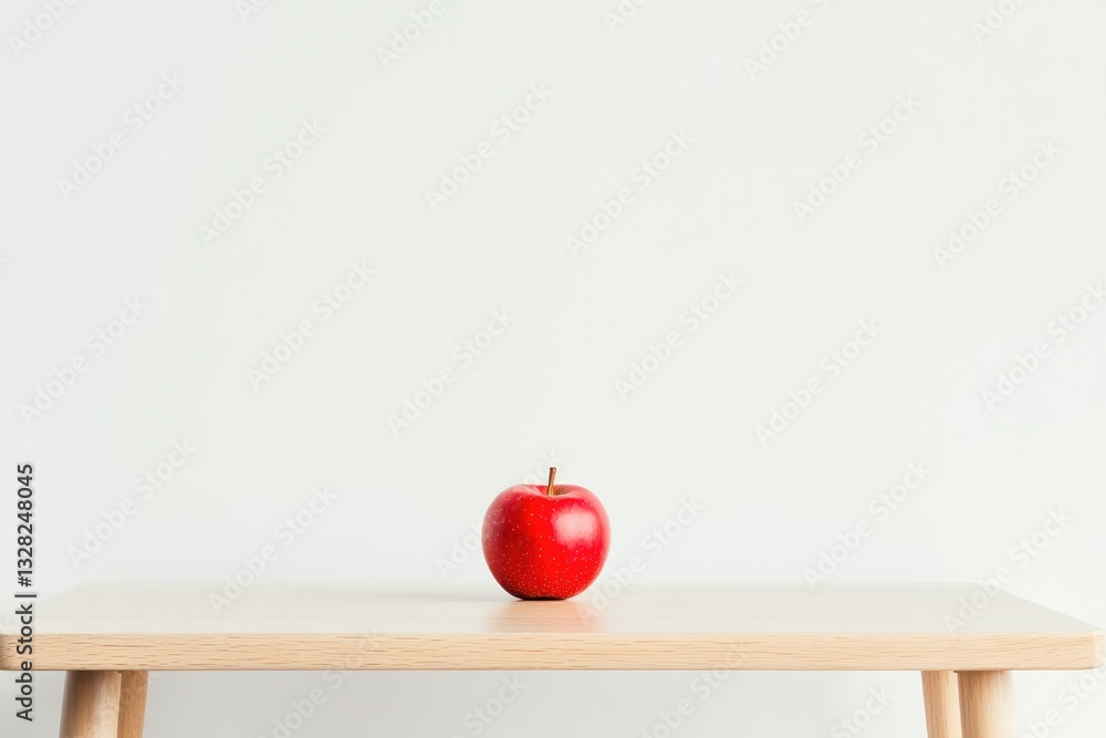 Poster tidy wooden desk with single red placed in center symbolizing education set against minimalistic whi