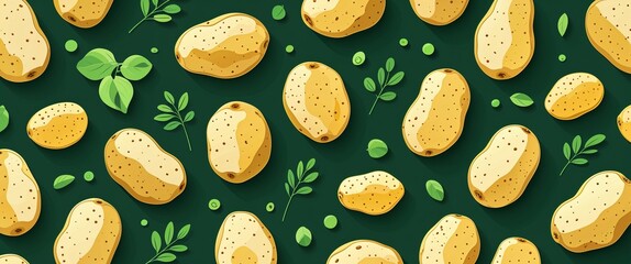 potato pattern on green plain background digital abstract art work illustration design