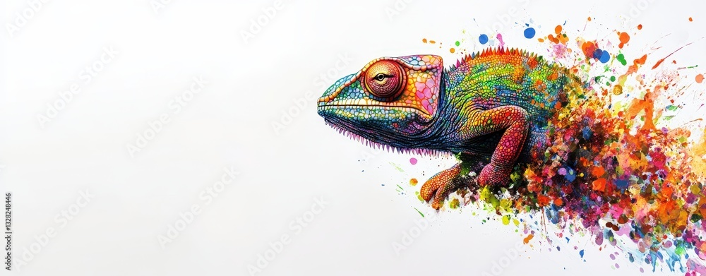 Poster colorful chameleon relaxing on a branch while displaying its remarkable color-changing abilities in 