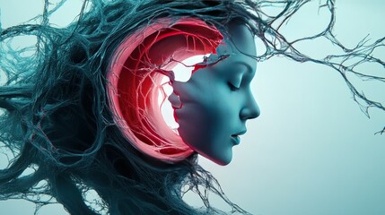 Abstract representation of artificial intelligence and human emotion in a surreal design