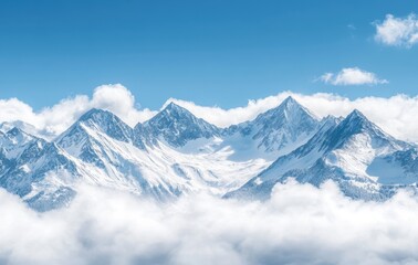 Majestic Snow-Capped Mountains Beneath a Bright Blue Sky with Wispy Clouds in the Background Creating a Breathtaking Scenic Landscape View