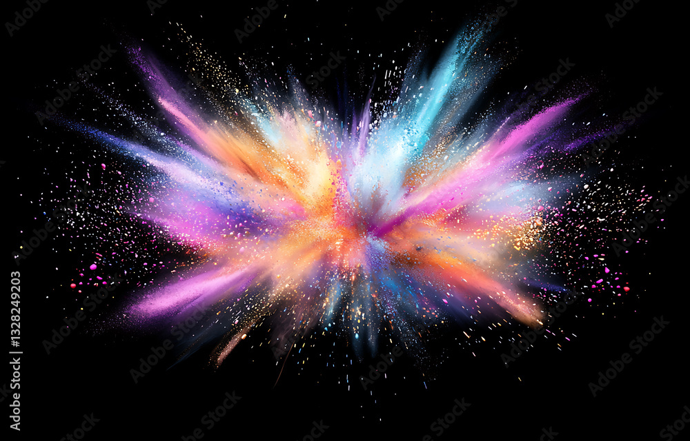 Poster vibrant color explosion abstract art digital creation studio environment close-up view creative expr