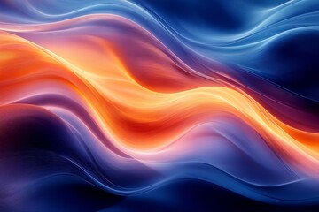 Obraz premium Abstract background with flowing blue and orange lines, creating a blurred digital art effect, showcasing dynamic motion and color blending.