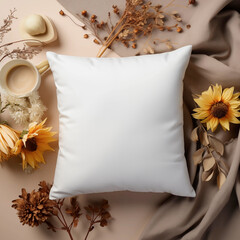Pillow Mockup, White Cushion Mockups, Pillow Template, Bed Pillow, Throw Pillow, Blank Pillow, Pillow Design, Home Decor, Autumn Scene, Cozy Flowers, Coffee Cup, Fall Decor, Bedroom, Living Room