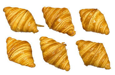 Fresh french croissants. Set of fresh baked croissants isolated. Buttered baked croissant breakfast bread set.