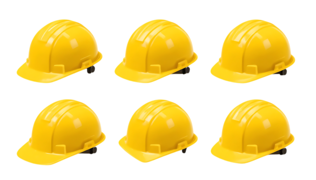 set of Yellow safety construction helmet isolated on png