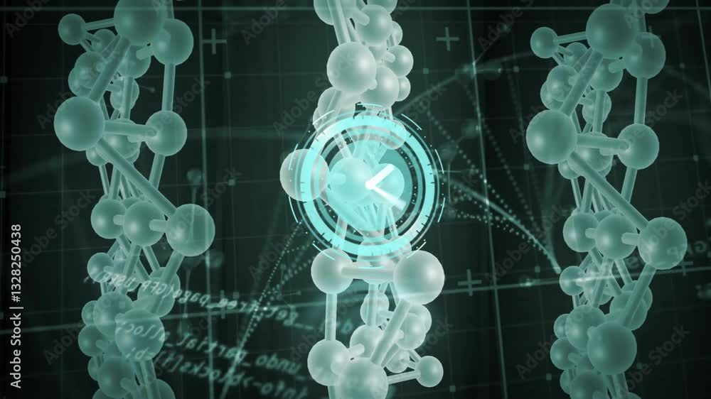 Poster animation of dna strands with digital interface for scientific data analysis