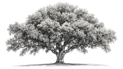 Fototapeta premium Majestic tree drawing, isolated on white background, ideal for nature-themed design projects