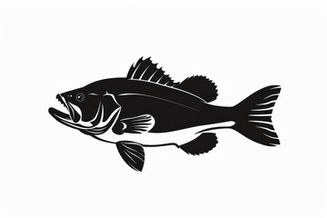 Obraz premium Bass fish silhouette illustration black white.
