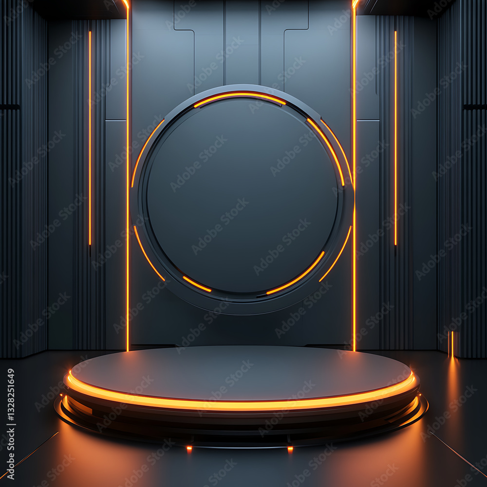 Poster futuristic circular pod display modern studio 3d render dark environment central view technology con