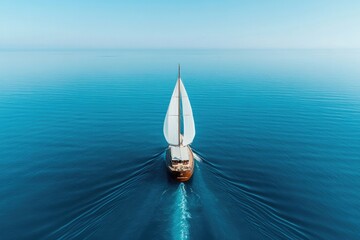 yacht sails smoothly across serene azure sea under clear sky leaving behind gentle wake