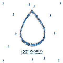 World Water Day. Save water concept. A large group of people form the shape of water drop. 22nd March. world Water day awareness. background, poster, banner, flyer. vector illustration.