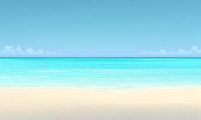 Fototapeta premium Serene beach scene; tranquil turquoise ocean, pristine white sand, and a clear blue sky. Perfect for travel, vacation, or relaxation themes.