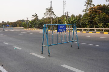 A road barrier on the road for preventing over speeding vehicles 