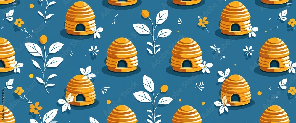 Poster beehive pattern on cyan plain background digital abstract art work illustration design