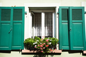 Classic retro vintage window on wall of house in Ladenburg town, Germany
