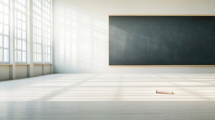 empty clean classroom with sunlight streaming through and minimalist decor