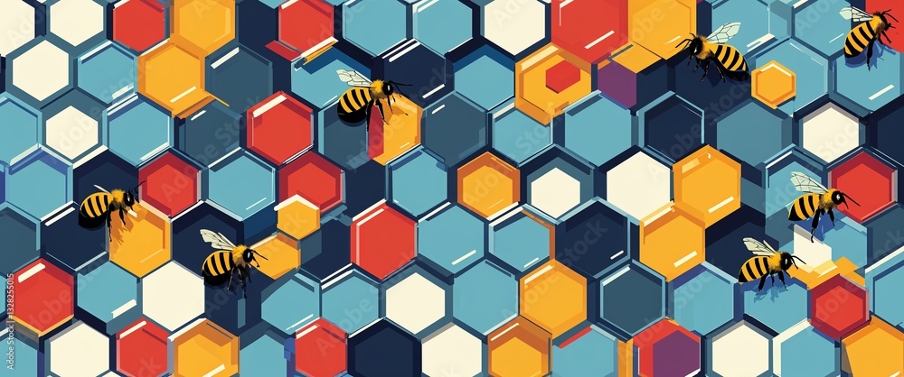 Poster beehive pattern on colorful plain background digital abstract art work illustration design