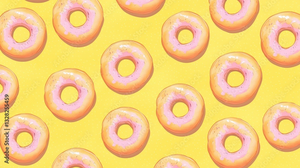Poster vibrant pattern of assorted donuts in various flavors and colors creating a fun visual display