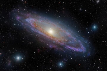 Fototapeta premium capture breathtaking view of swirling galaxy with colorful star clusters and nebulae framed in corner allowing wide