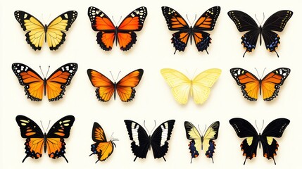 Colorful butterflies collection, isolated on white background, nature wildlife, for design