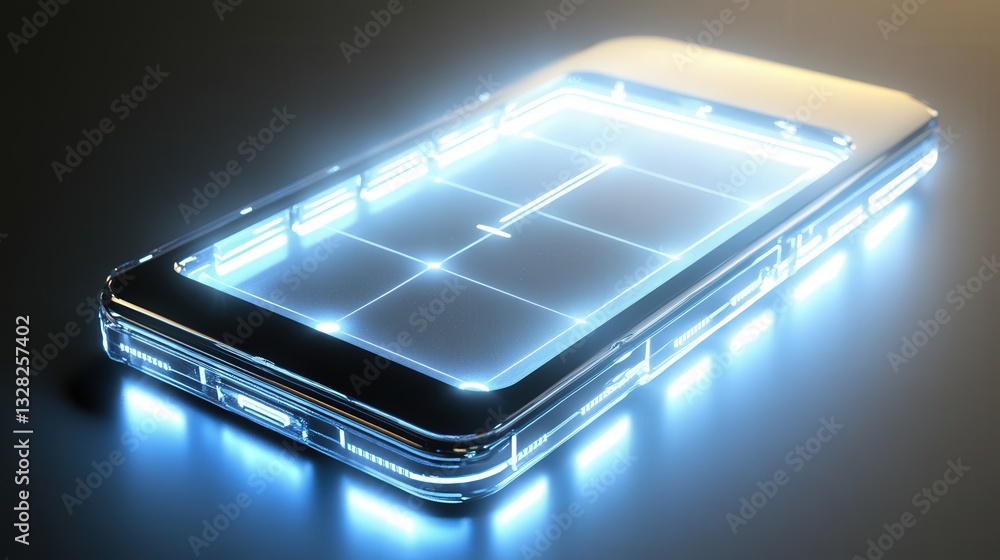 Poster futuristic prototype of a self-charging smartphone that uses ambient energy for continual power.